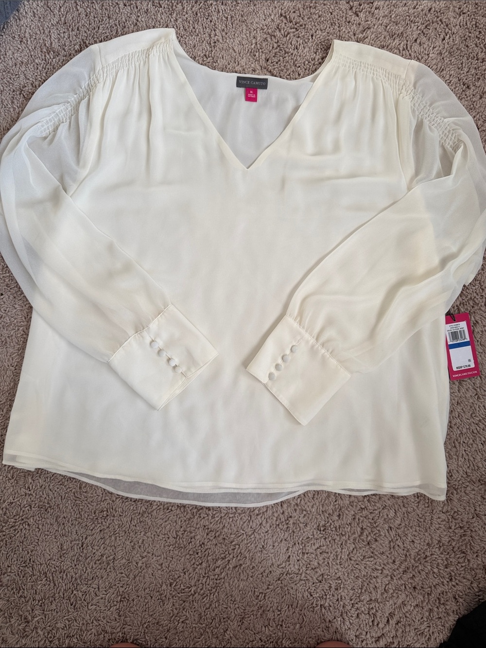 Vince Camuto Cream V-Neck Long-Sleeve Blouse